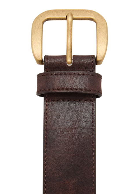 Womens Dark Brown Faux Leather Belt with Matte Gold Buckle