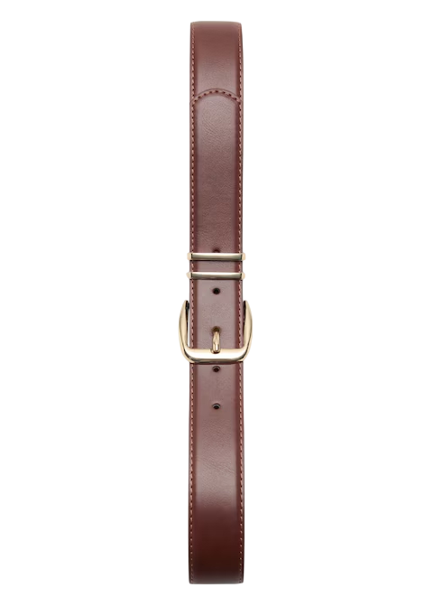 Womens Brown Faux Leather Belt with Gold Buckle