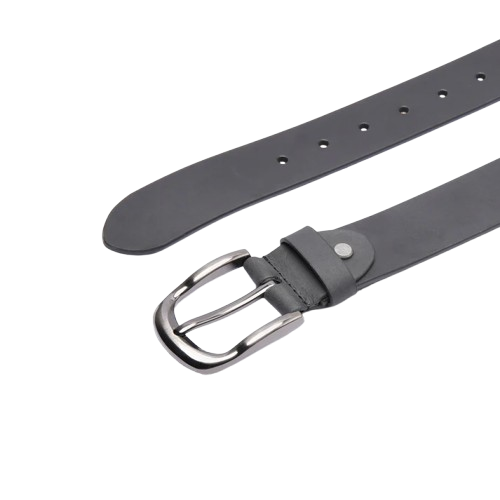 Mens Classic Black Leather Belt with Metal Buckle