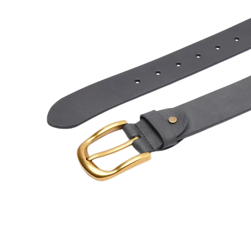 Mens Black Leather Belt with Gold-Tone Buckle