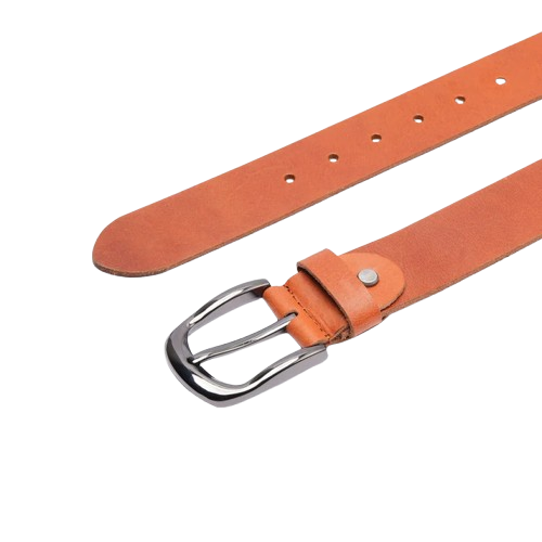 Mens Tan Leather Belt with Dark Metal Buckle