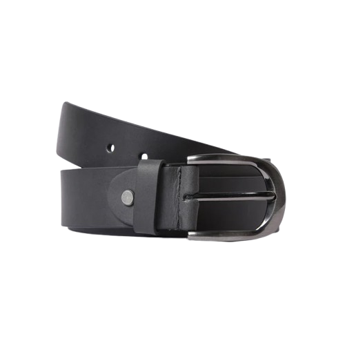 Mens Classic Black Leather Belt with Metal Buckle