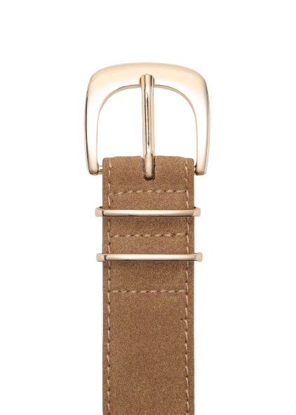 Womens Beige Suede Belt with Gold Buckle