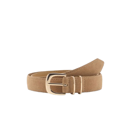Womens Beige Suede Belt with Gold Buckle