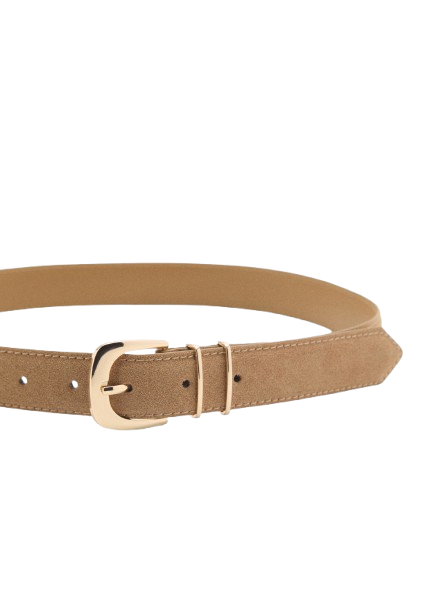 Womens Beige Suede Belt with Gold Buckle