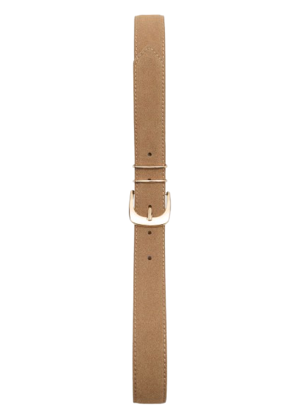 Womens Beige Suede Belt with Gold Buckle