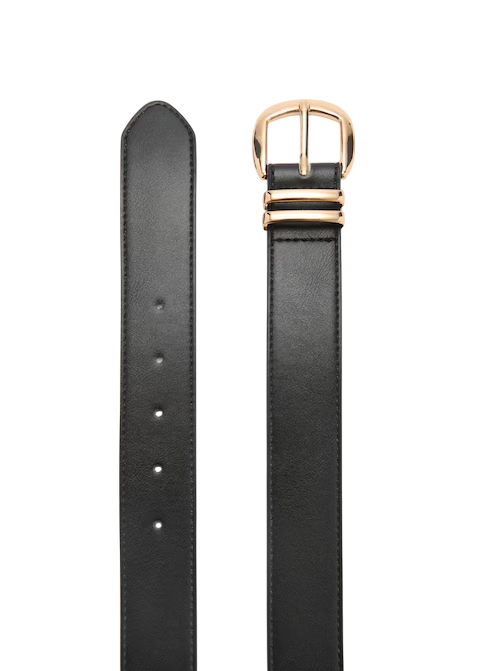 Womens Black Faux Leather Belt with Gold Buckle