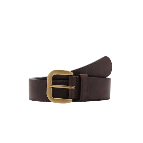 Womens Dark Brown Faux Leather Belt with Matte Gold Buckle