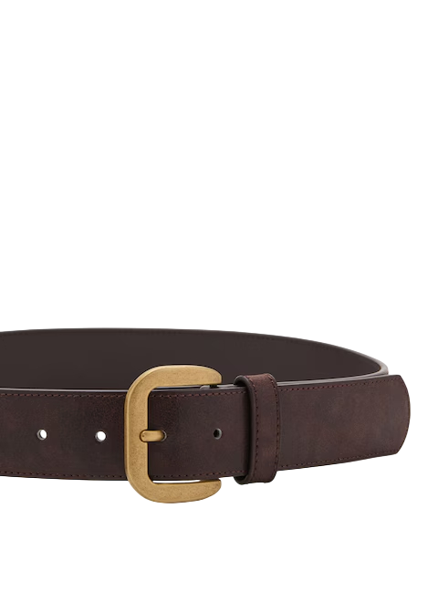 Womens Dark Brown Faux Leather Belt with Matte Gold Buckle