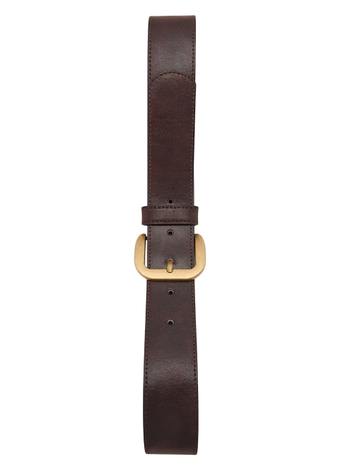 Womens Dark Brown Faux Leather Belt with Matte Gold Buckle