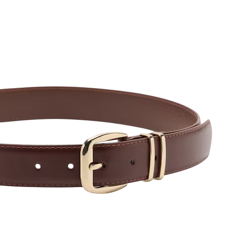 Womens Brown Faux Leather Belt with Gold Buckle