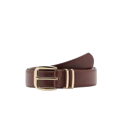 Womens Brown Faux Leather Belt with Gold Buckle