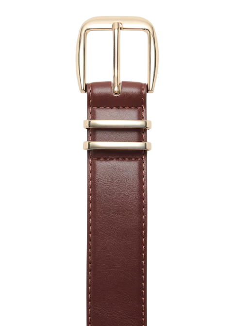 Womens Brown Faux Leather Belt with Gold Buckle