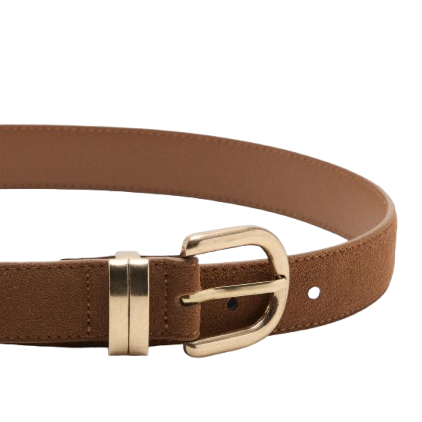 Womens Brown Suede Belt with Gold Buckle