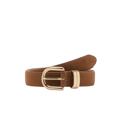 Womens Brown Suede Belt with Gold Buckle