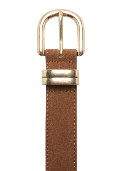 Womens Brown Suede Belt with Gold Buckle