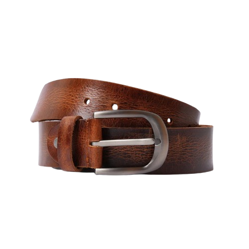 Mens Brown Leather Belt with Silver Buckle
