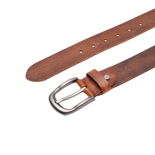 Mens Brown Leather Belt with Silver Buckle