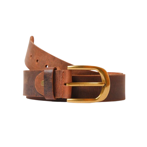 Mens Brown Leather Belt with Brass Buckle