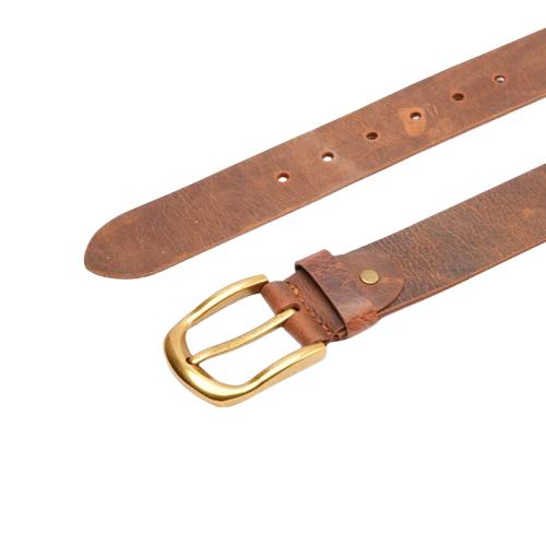 Mens Brown Leather Belt with Brass Buckle