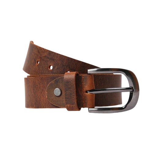 Mens Brown Leather Belt with Dark Metal Buckle