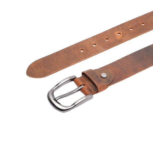 Mens Brown Leather Belt with Dark Metal Buckle