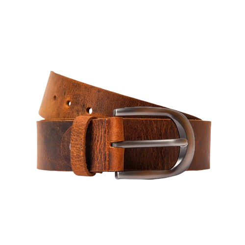 Mens Brown Leather Belt with Dark Metal Buckle