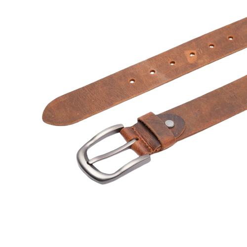 Mens Brown Leather Belt with Dark Metal Buckle