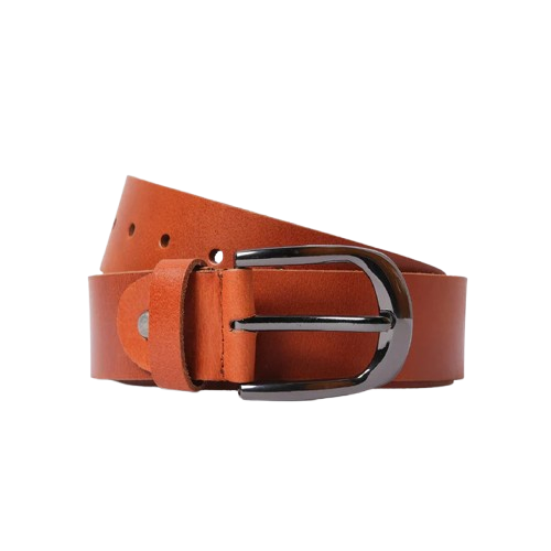 Mens Tan Leather Belt with Dark Metal Buckle